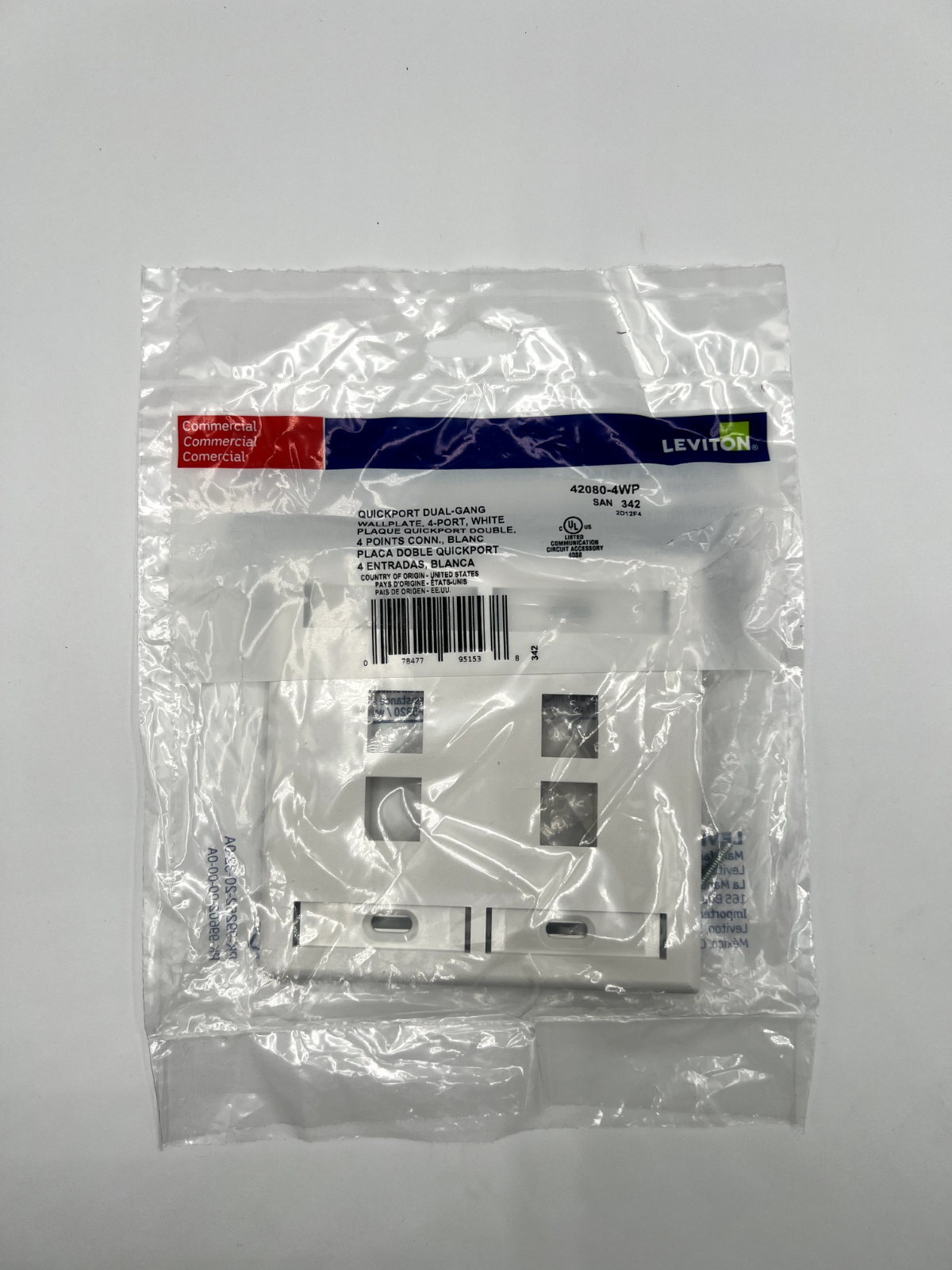 Leviton 42080-4WP  SAN 342 QuickPort Dual-Gang 4 port, white Wall Plate