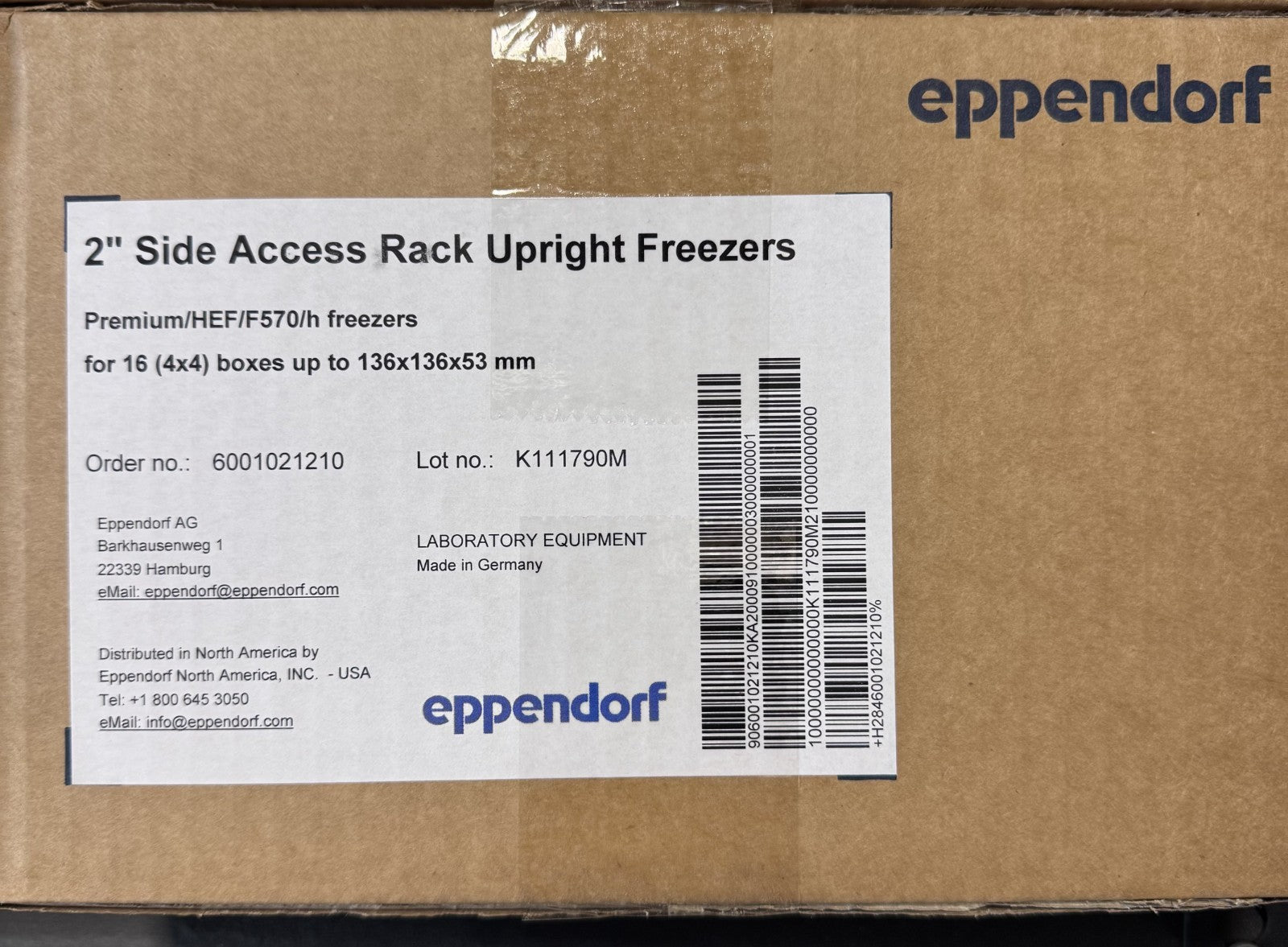 NEW Eppendorf 6001021210 HEF/F570/h 2” Side Access Rack Upright Freezer Rack