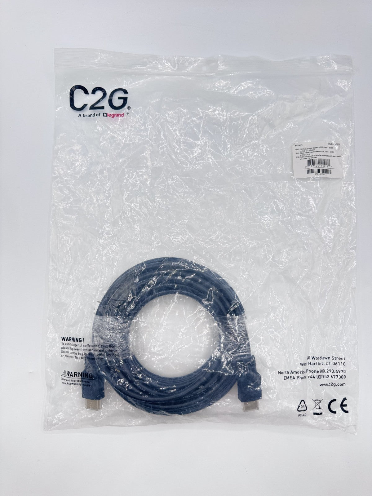 🆕 C2G by Legrand #41413 25ft Active High Speed HDMI Cable 4K60 CL3